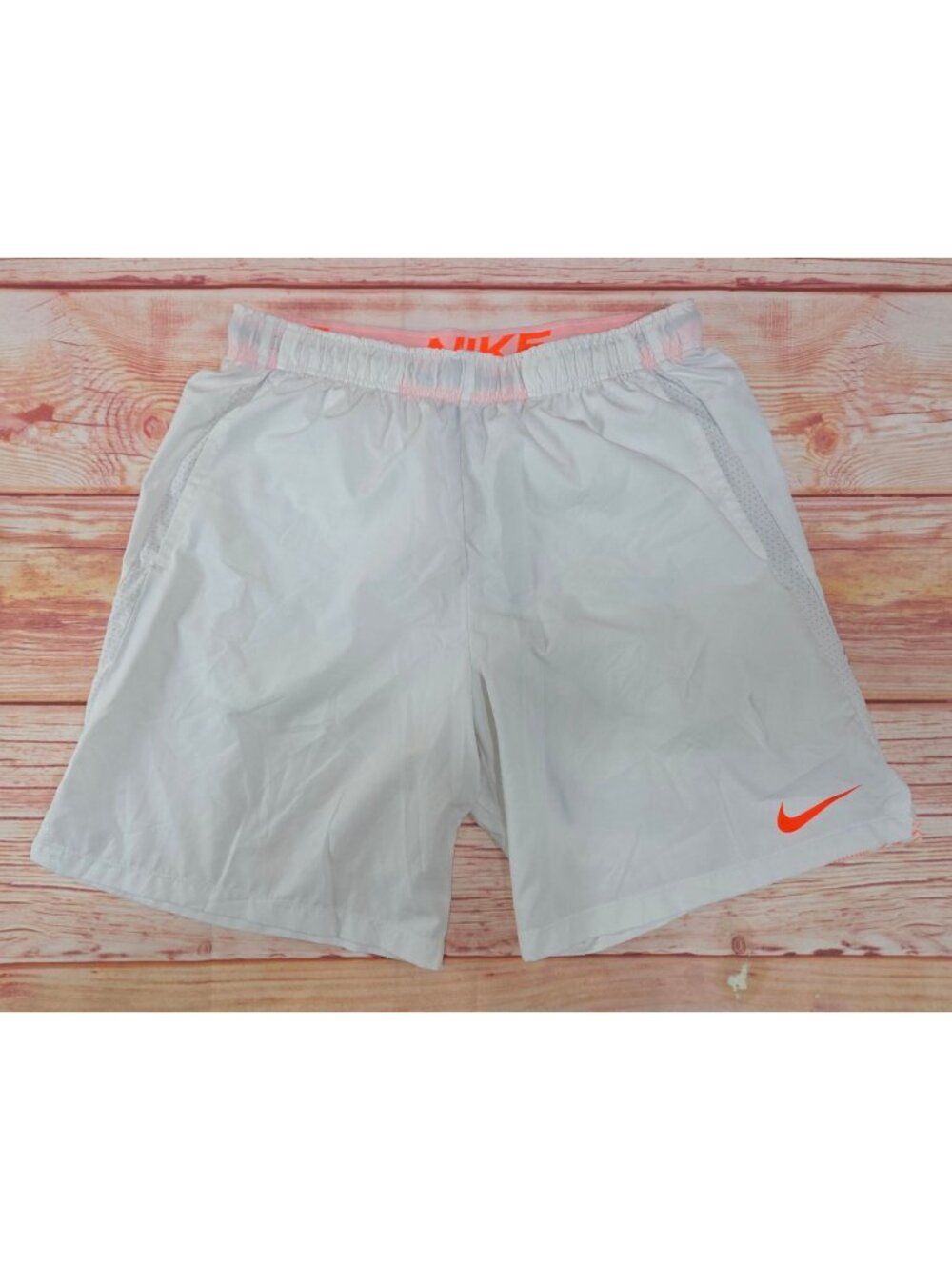 Nike Mens Dri-Fit White Athletic Shorts XL With Orange Logo